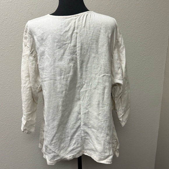 Click Linen Cream Henley Button Boho Tunic Top Medium - Picture 5 of 9